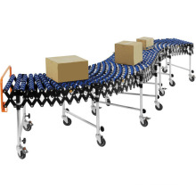 Flexible retractable curved roller conveyor for truck and trailer loading and unloading